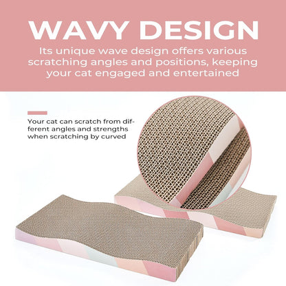 Cat Scratching Pads Cardboard Cat Scratchers for Indoor Cats Reversible Large Wide Corrugated with Catnip and Mini Toy (3pcs)