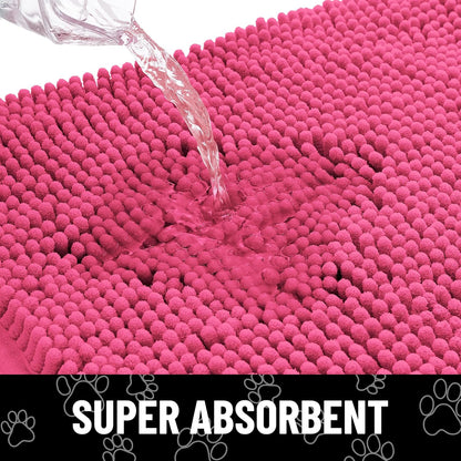 Smiry Dog Door Mat for Muddy Paws, Absorbent Dirt Trapper Non Slip Quick Dry Washable Chenille Mat for Mud Dogs, Entry Rug for Indoor and Outdoor (30x20 Inches, Hot Pink)