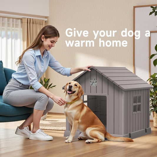 DRATO Dog House Indoor Outdoor for Small to Large Sized Dogs Indoor Outdoor Doghouse Puppy Shelter with Elevated Floor, Easy to Assemble (Light Brown, 31Inch(31.18 * 33.7 * 32.52))