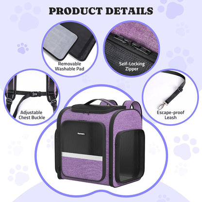 Pawtners Dog Carrier Backpacks Large Cat Backpack with Anti-Scratch Mesh, Foldable Designed Pet Backpack Carrier for Kitten Small Dogs & Large Cats Up to 18 Lbs, Dog Carrier for Travel Outdoor - Pawvie