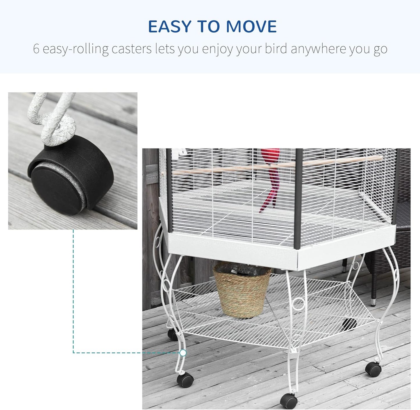 PawHut 44" Hexagon Covered Canopy Portable Aviary Flight Bird Cage With Storage