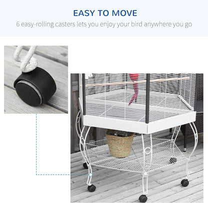 PawHut 44" Hexagon Covered Canopy Portable Aviary Flight Bird Cage With Storage