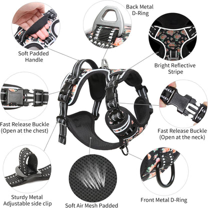 Timos Dog Harness, NO Need Go Over Dogs Head 3 Snap Buckles with 2 Leash Clips, Adjustable Soft Padded No-Pull Dog Harness, Reflective No-Choke Pet Oxford Vest for Small Medium Large Dogs