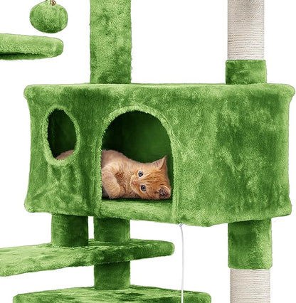 Yaheetech 54in Cat Tree, Cat Tower with Large Condo Sisal Scratching Posts and Dangling Balls, Pet Furniture for Kitten, Green