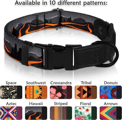AirTag Dog Collar with Metal Buckle - Printed Nylon Soft Leather Dog Collar with Apple AirTag Holder - Secure Tracking GPS Pet Collars for Girl Boy Small Large Dogs (S, 12"-15" Neck Fit, Hawaii)