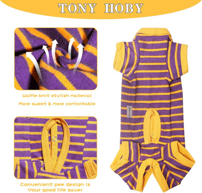 TONY HOBY Dog Pajamas, Male Dogs Warm Pajama with Thermal, Dog Jumpsuit Pajamas for Small Medium Dogs (Purple&Yellow, Boy, XXL)