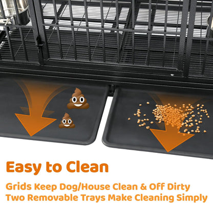 Homey Pet 48 Inch Stackable Heavy Duty Dog Crate Indestructible, Escape Proof Dog Cage with Wheels, Two Removable Trays, High Anxiety Dog Kennel Indoor, Extra Large XL XXL Dog Crates for Large Dogs