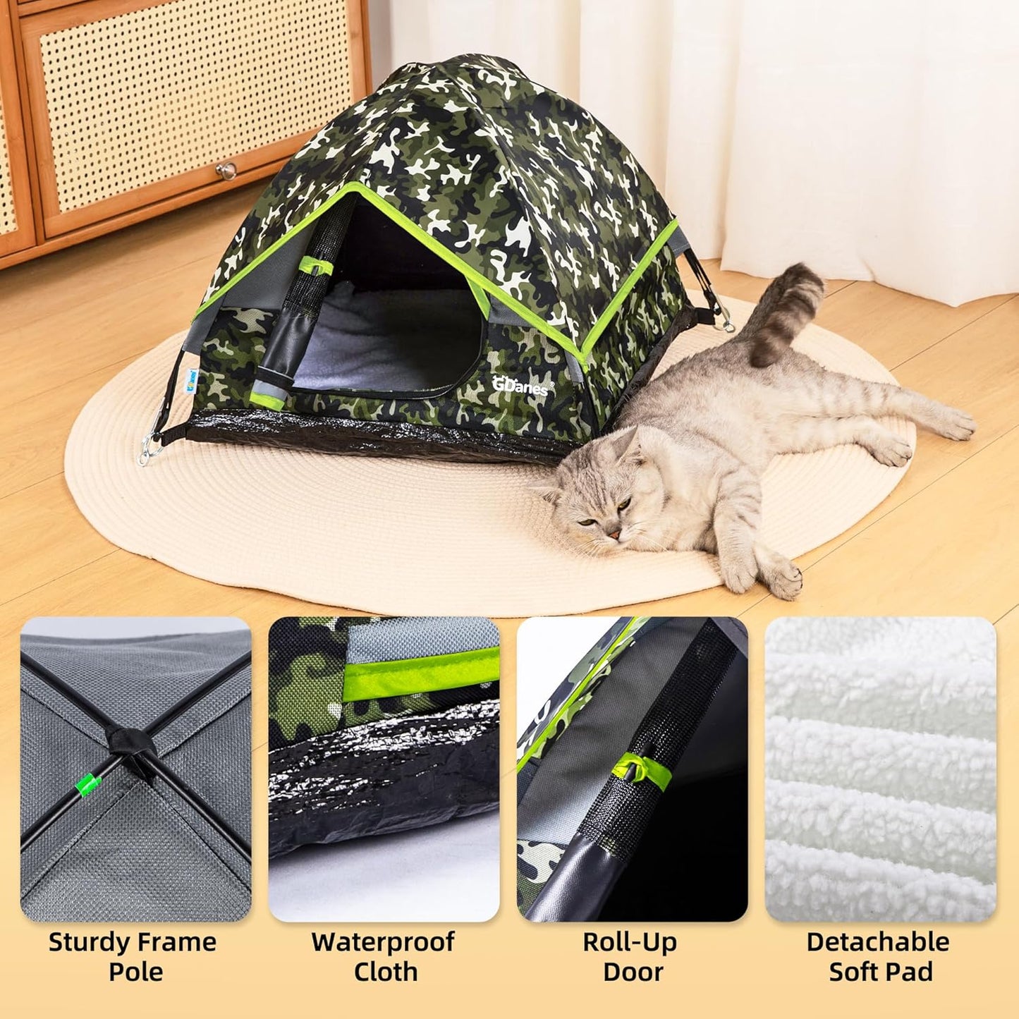 GDanes Camouflage Cat Tent, Portable Pet Cat House with Soft Pad, Cat Cave, Dog House for Small Medium Dogs and Rabbits
