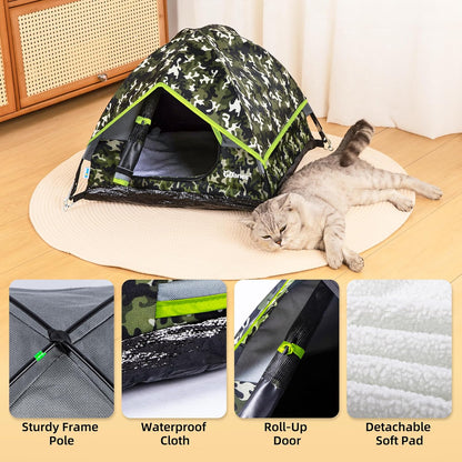 GDanes Camouflage Cat Tent, Portable Pet Cat House with Soft Pad, Cat Cave, Dog House for Small Medium Dogs and Rabbits