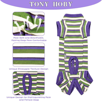 TONY HOBY Dog Pajamas, Knitted Dog Jumpsuit Shirt in Cold Weather, Dogs Surgical Recovery Suit for Small Medium Dogs (Purple&Green, Boy, XL)