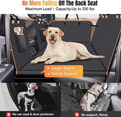 Dog Car Seat Cover for Back Seat, Larger Dog Car Bed Cover with Hard Bottom, Backseat Extender Hammock for Full SizeTruck/SUV 8 Panels - Black - Pawvie