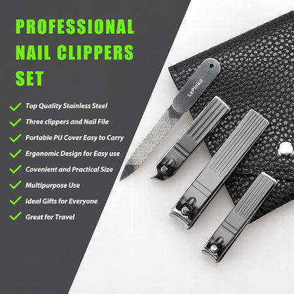 Nail Clippers Set, Toenail Clippers for Thick and Ingrown Nails, Fingernail Cutters for Men Women with PU Case 4PCS