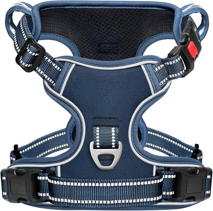 Timos Dog Harness Large Sized, No Pull Pet Harness with Neck Lockable Snap,No Choke Front Clip Dog Reflective Vest,Adjustable Metal Rings 3 Buckles,Easy Control Handle for Large Dogs Royal Blue XL