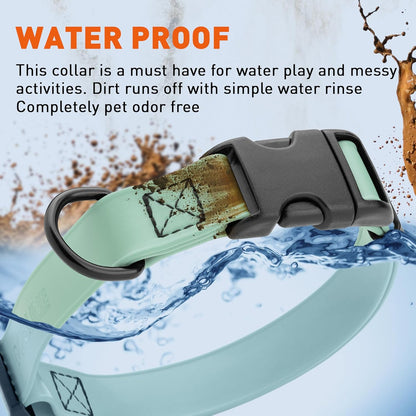Dogline Biothane Waterproof Dog Collar with Quick Release Buckle Strong Coated Nylon Webbing with Odor- Proof for Easy Care Easy to Clean Fits Small Medium Large Dogs, Sage Green 5/8" W 9-14" L