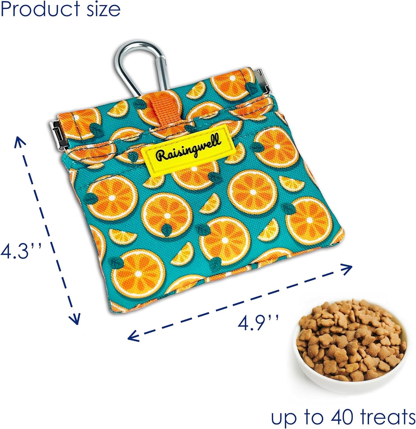 Dog Treat Pouch,Cotton Pocket Sized Training Holder, Hand Free Walking Funny Bag with Carabiner, Self-Closing Pet Feed Snack Reward, Behavior Aids for Puppy Travel or Outdoor Use（Fruit Orange）