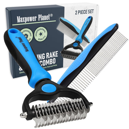 Maxpower Planet Pet Grooming Rake and Dematting Comb for Dogs - Dog Grooming Supplies, Undercoat Rake for Dogs, Cats - Extra-Wide Deshedding Dog Brush, Deshedder Comb for Long Hair - Reduce Shedding