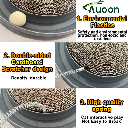 AUOON Cat Scratcher Toy - Cat Scratch Pad with Cat Toy Ball Track and Plush Mouse Toy for Indoor Cats and Kittens (Gray)