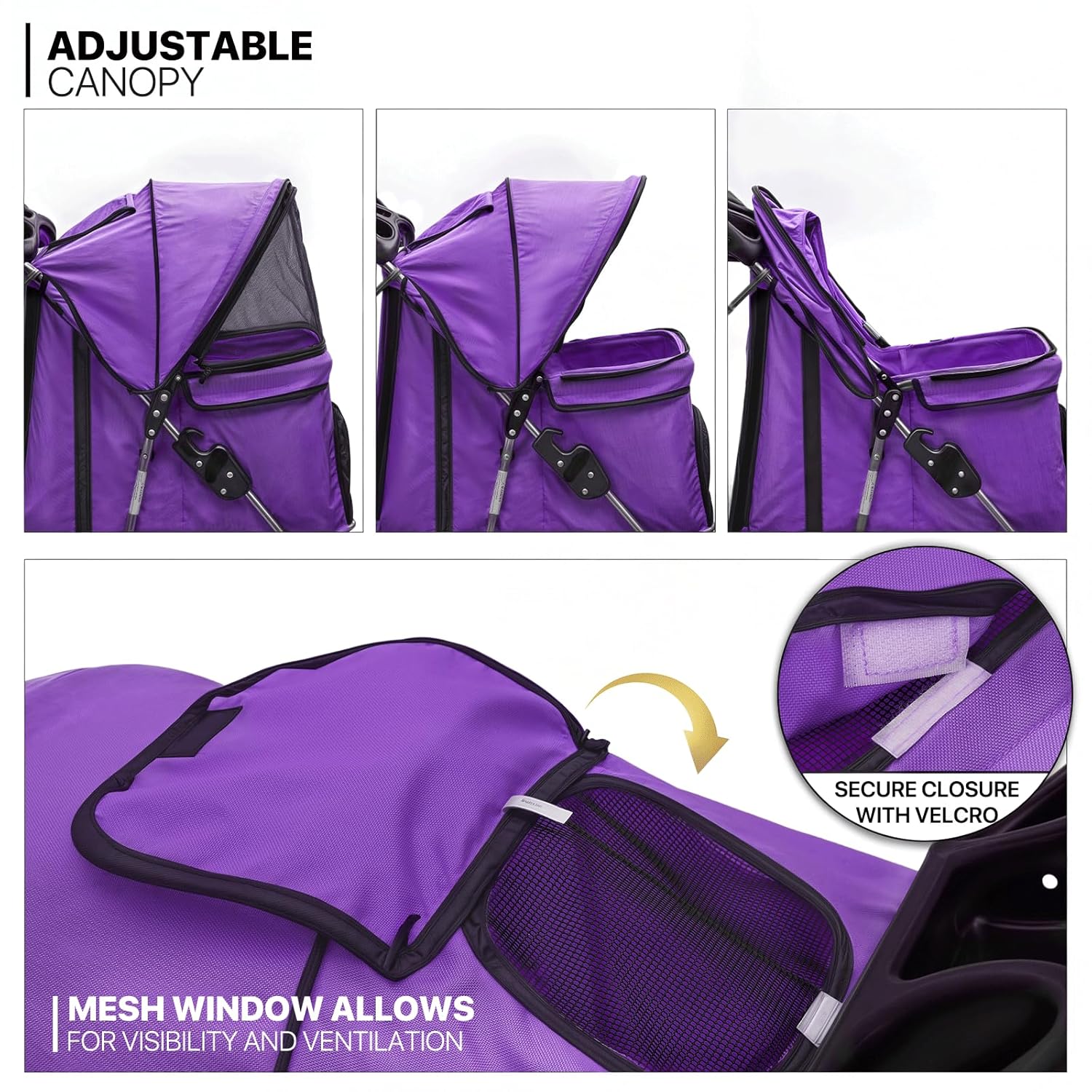 MoNiBloom 3 Wheels Pet Dog Cat Stroller for Small Medium Dogs Cats, Lightweight Foldable Jogger Stroller w/Storage Basket and Cup Holder, Purple - Pawvie