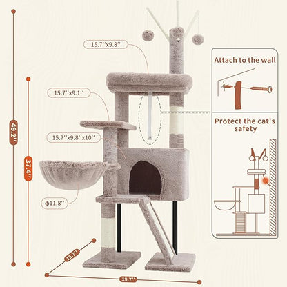 Cat Tree for Indoor Cats, Cat Tower with Scratching Post for Small Cats and Kittens, Cat House with Removable Top Platform and Fluffy Balls, Hanging Cat Basket, Mushroom GCT006SMU