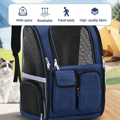 Pet Backpack, Airline Approved Dog Backpack, Cat Bag for Travel Hiking Bike Riding Walking Outdoor, Cat Backpack with Breathable Mesh(Blue)