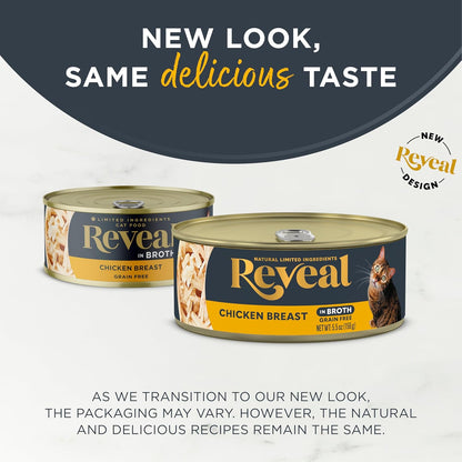 Reveal Natural Wet Cat Food, 12 Count, Grain Free, Limited Ingredient Canned Food for Cats, Chicken Breast in Broth, 5.5 oz Cans