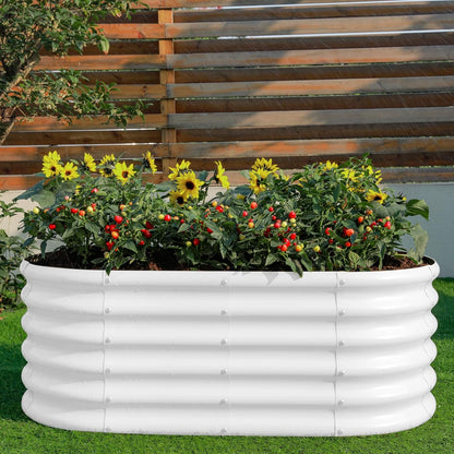 Land Guard 18“ Tall 4×2ft Galvanized Raised Garden Bed Kit, Galvanized Planter Garden Boxes Outdoor, Oval Large Metal Raised Garden Bed for Vegetables……… (Pearl White, 4×2×1.5ft)