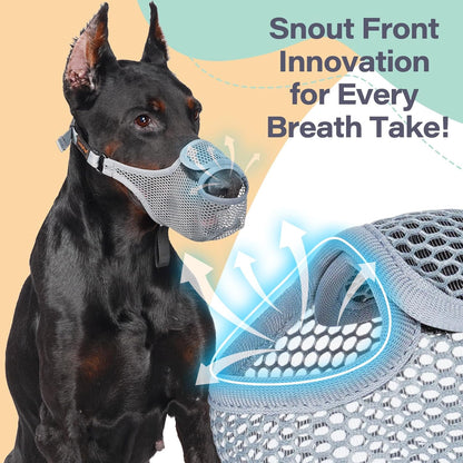 LUCKYPAW Dog Muzzle for Large Medium Small Dogs, Patented Mesh Muzzle to Prevent Biting Chewing Eating, Soft Mouth Guard with Front Opening Design for Drinking Panting(Grey, XL)