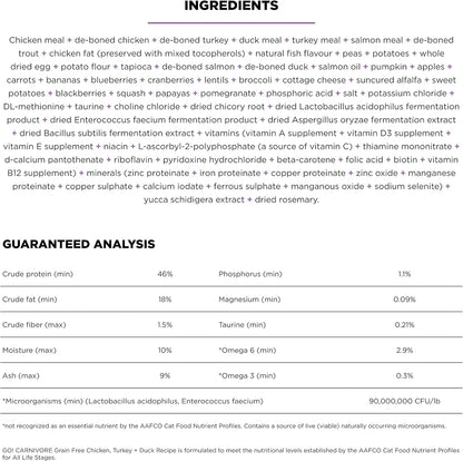 Go! Solutions Carnivore, Grain-Free, Protein Rich Dry Cat Food, Chicken, Turkey and Duck Recipe, 8 lb Bag