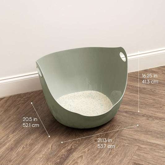 IRIS USA Cat Litter Box with High Walls and Handles, Made with Flexible Plastic, Sage Green
