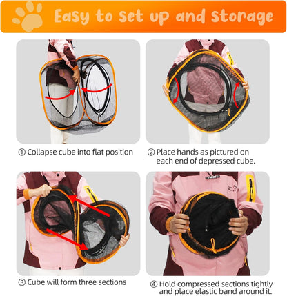 Pet Play Tunnel + Cube(with Three Ways) for Indoor and Outdoor, Kitty Play House, Cat Enclosures, Collapsible Cat Tent, Cage, Kitten Toys Easy to Connect with Kitty Tent（2 Cubes + Run Tunnel）