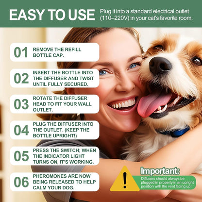 Dog Calming Pheromone Diffuser for Dogs, Plug-in + 3 Refills Kit, Supports Relaxed Behavior, Helps Ease Stress, Anxiety, Barking, Fear During Loud Events, Separation, Travel, 90 Days Non-Toxic Care