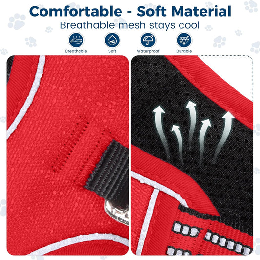 Funfox Dog Harness No Pull, Adjustable Pet Vest Harness, Super Soft Material with Vertical Handle Easy Control, Reflective Night Walking, 2 Leash Clips for Medium Sized Dogs, Red, M