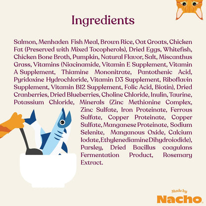 Made by Nacho Dry Cat Kibble 2lb Bag, High Protein and Grain-Friendly Premium Cat Food, Sustainably Caught Salmon and Pumpkin, Infused with Bone Broth for Hydration, Limited Ingredients, Single Bag