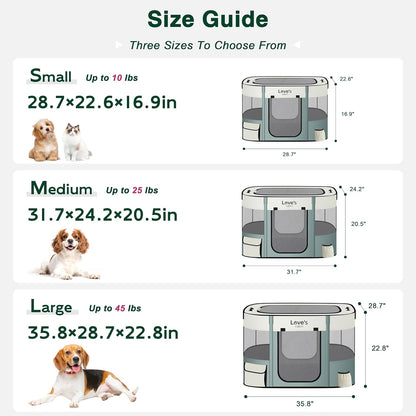 Love's cabin Pet Puppy Dog Playpen, Medium Dog Tent Crates Cage Indoor/Outdoor, Portable Exercise Playpen for Cat, Foldable Pop Up Dog Kennel Playpen with Carring Case (M, Gray Green)
