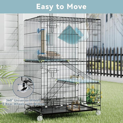 3-Tier Cat Cage Indoor: Medium Cat Enclosure Pet Playpen Detachable Metal Wire Kennel Collapsible Crate with Scratching Post & Plush Pads & Hammock for Cats Kittens