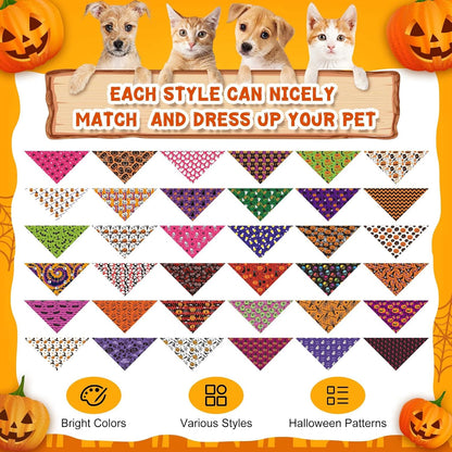 72 Pcs Halloween Dog Bandanas Bulk Pumpkin Triangle Scarf Cat Bibs Puppy Scarf Pet Bandanas Photo Props Accessories for Puppy Cat Halloween Birthday Party Costume