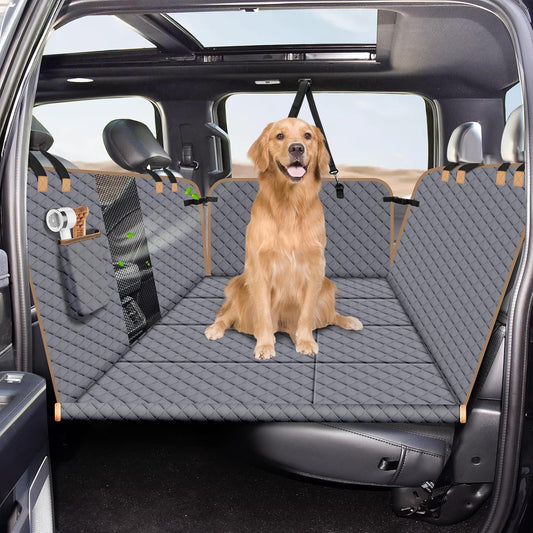 Dog Car Seat Cover for Back Seat, Dog Car Bed Cover with Strong Hard Bottom, Car Back Seat Extender Hammock for Car SUV Truck 4 Panels Gray Color Large Size - Pawvie