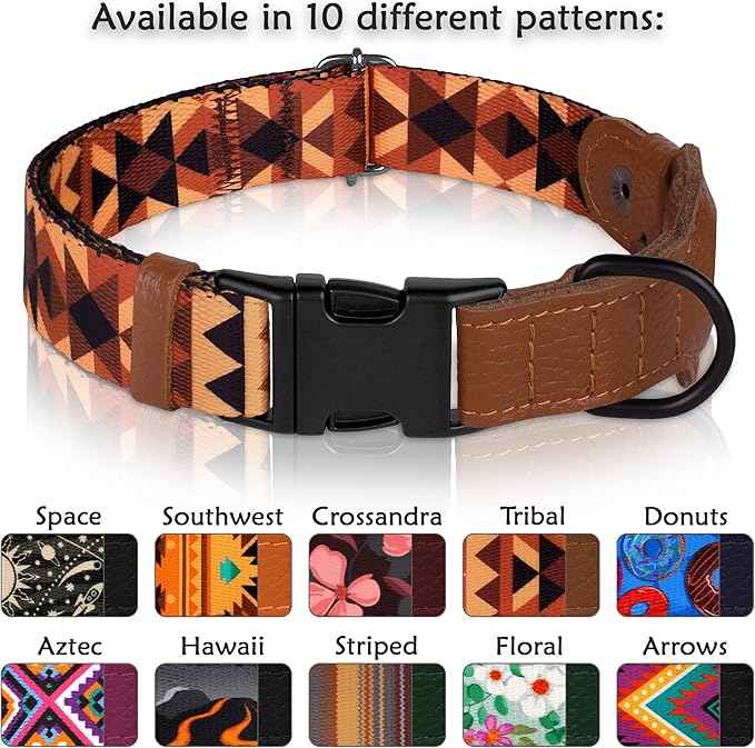 AirTag Dog Collar with Metal Buckle - Printed Nylon Soft Leather Dog Collar with Apple AirTag Holder - Secure Tracking GPS Pet Collars for Girl Boy Small Large Dogs (XL, 20"-25" Neck Fit, Tribal)