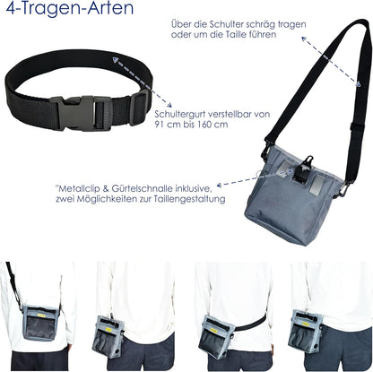 Dog Treat Pouch with Magnetic Closure 4-Cup Silicone Bag Fanny Pack Holder with Clicker 4 Ways to Wear Front Pocket Fits All Phones Ideal for Leash, Pet Walking and Training（Gray）