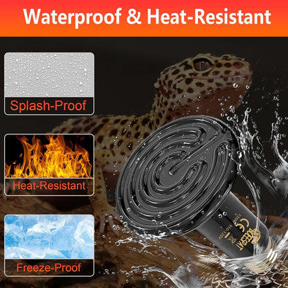 High Efficiency 75W Ceramic Heat Emitters, Pack of 2 Reptile Heat Lamp Bulbs for Bearded Dragon, Lizard, Iguana, Geckos & Small Pets Basking (Black, 75 Watts)