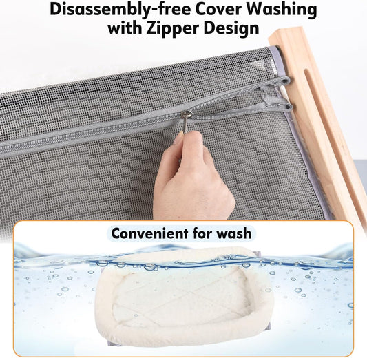 AMOSIJOY Cat Sill Window Perch Sturdy Hammock Window Seat with Cushion Cover, Wood & Metal Frame for Large Cats, Easy to Adjust Cat Bed for Windowsill, Bedside, Drawer and Cabinet (XL)