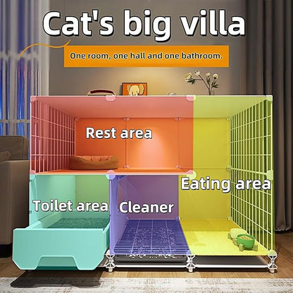 Indoor cat cage with Litter Box, Complimentary Cat Bed, Bow,lcat House with Wheels Outdoor,Large cat Villa Playpen, Small Animal Dog Kennel cat enclosures (41″(L) x18″(W) x46″(H))