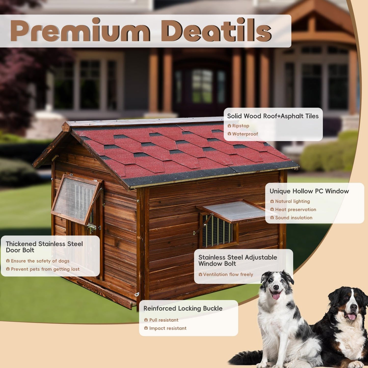 Large Dog House Outdoor,Weatherproof Big Dog Kennel with Removable Floor&Roof,insulate Warm Dog House Outside, XXL Pet Houses, 2XL-42.51''(D) X34.64''(W) X41.33''(H)