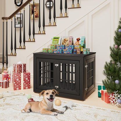 38" Heavy Duty Dog Crate Furniture for Small,Medium and Large Dogs,Rustic Wooden Dog Cage Kennel Indoor Furniture with Waterproof Top,Decorative Pet House Side End Table (Black & Grey)