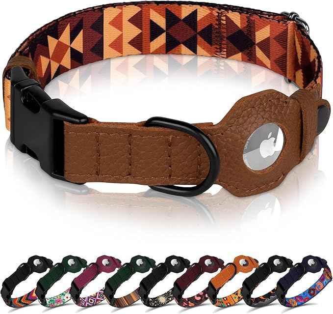AirTag Dog Collar with Metal Buckle - Printed Nylon Soft Leather Dog Collar with Apple AirTag Holder - Secure Tracking GPS Pet Collars for Girl Boy Small Large Dogs (XS, 9"-12" Neck Fit, Tribal)