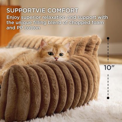 Bedsure Cute Cat Couch for Pets - Fluffy Cat Sofa with Premium Soft Corduroy Fleece, Fuzzy Pet Couch Bed with Removable Washable Cover, Supportive Pet Chair for Indoor Cats, 24inch, Copper Brown