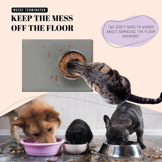 AVERYDAY 18x10'' Silicone Dog Mat for Food and Water, 0.63'' Edge Dog Food Bowl Mats for Floor Waterproof, Dogs Water Mat for Sloppy Drinker, Non Slip Rubber Pet Feeding Mats for Indoor Dogs and Cats