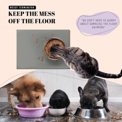 AVERYDAY 18x10'' Silicone Dog Mat for Food and Water, 0.63'' Edge Dog Food Bowl Mats for Floor Waterproof, Dogs Water Mat for Sloppy Drinker, Non Slip Rubber Pet Feeding Mats for Indoor Dogs and Cats