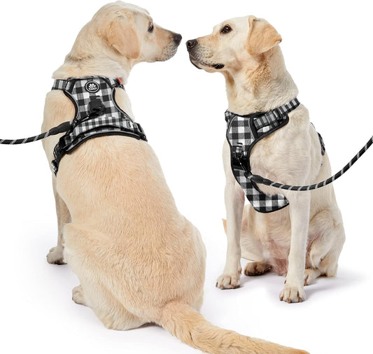 NESTROAD No Pull Dog Harness with Leash, Reflective No Choke Pet Vest Harness,Adjustable Soft Padded Dog Harness with Easy Control Handle for Large Dogs(Checkered Black,Large)