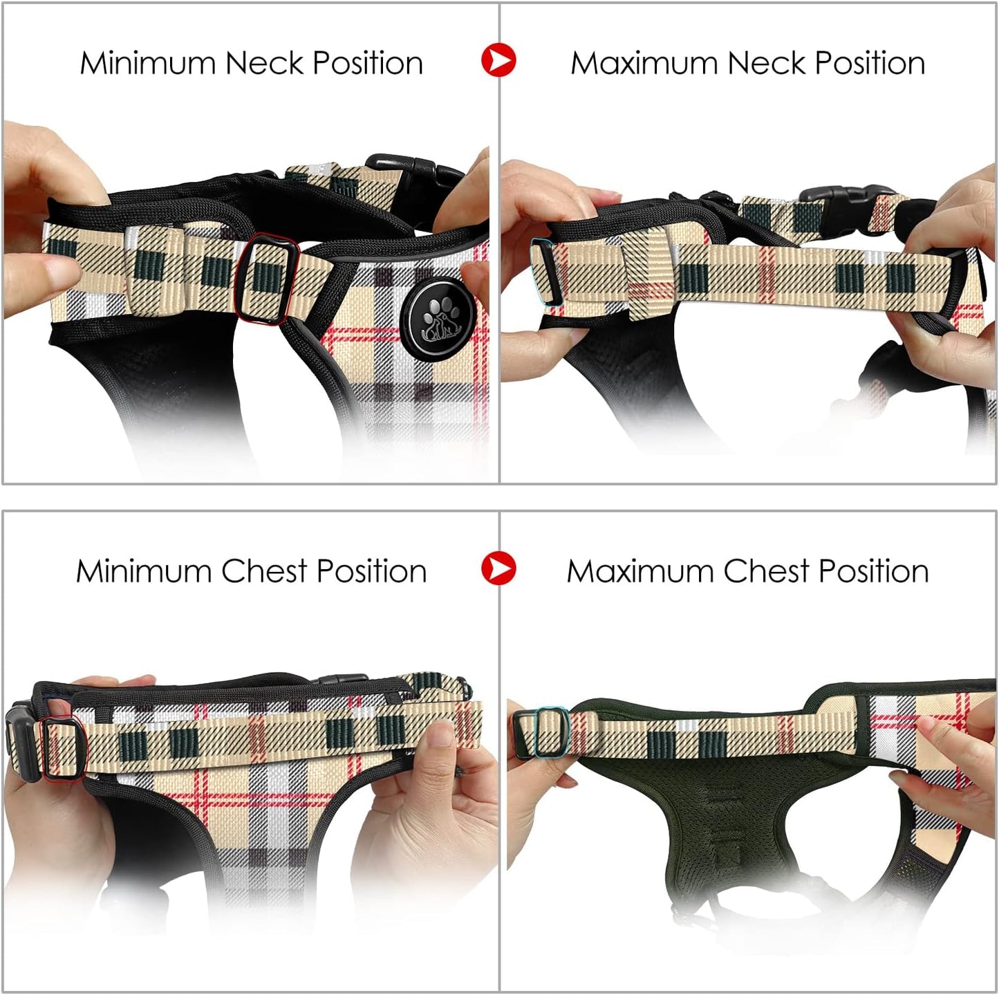 NESTROAD No Pull Dog Harness with Leash, Reflective No Choke Pet Vest Harness,Adjustable Soft Padded Dog Harness with Easy Control Handle for Large Dogs(Checkered Beige,Large)